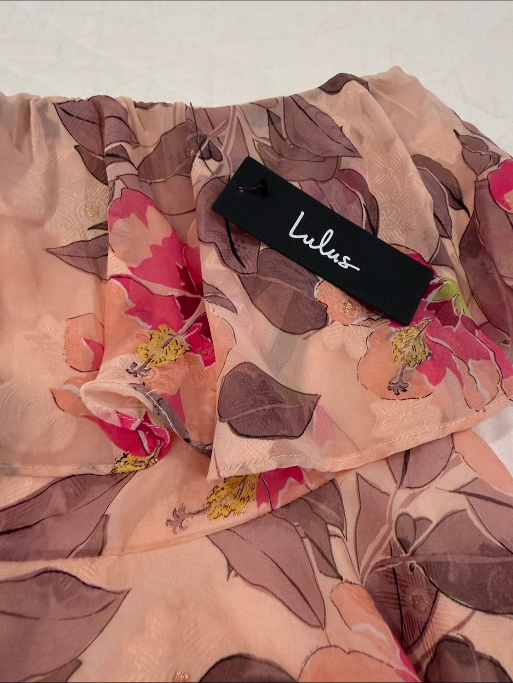 Lulu's Peach Floral Off-Shoulder Ruffle Dress - Picture 3 of 5